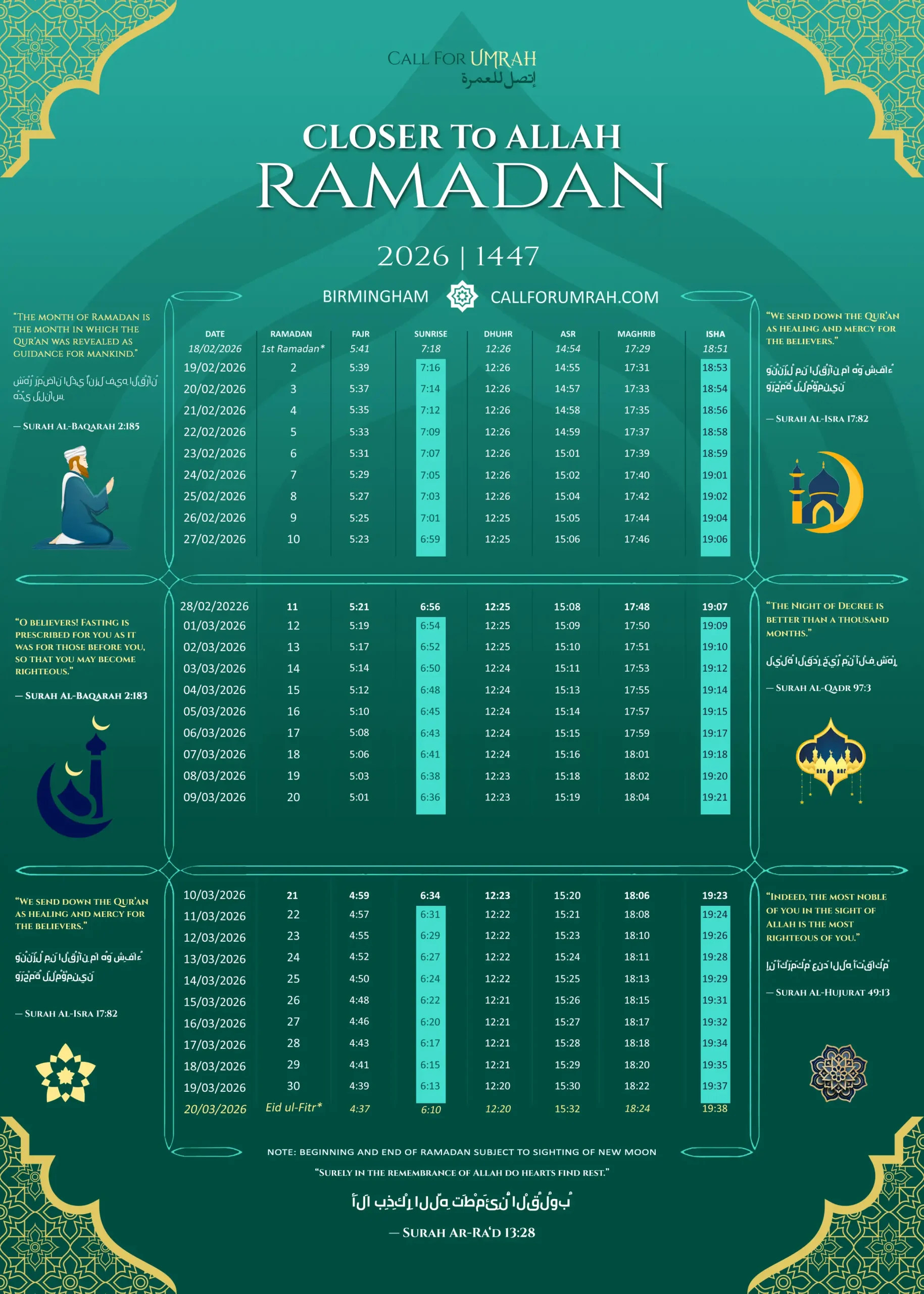 Birmingham Ramadan Calendar 2026