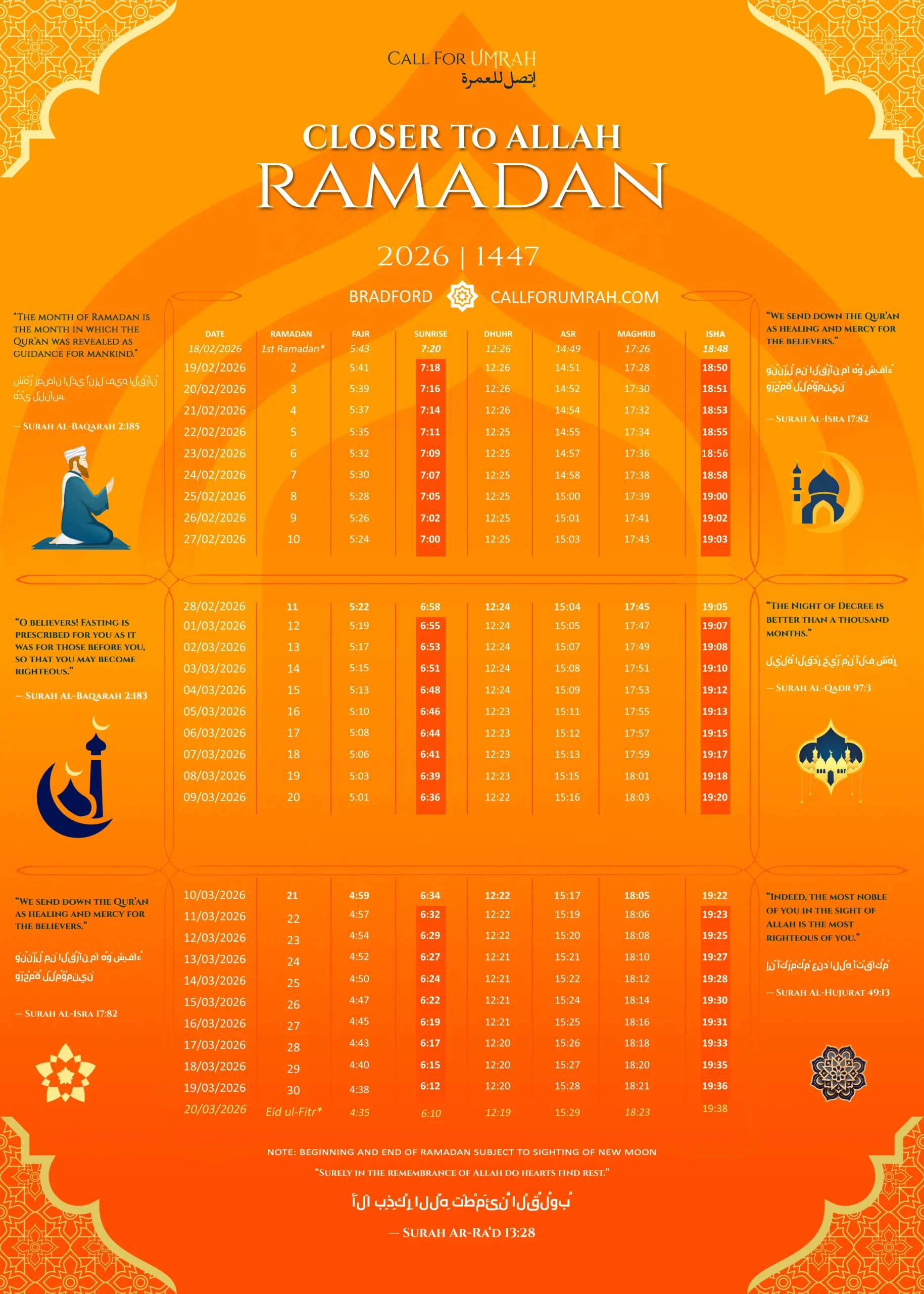 Bradford Ramadan Calendar